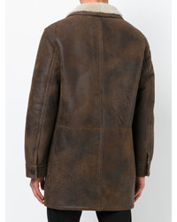 Manteau en cuir marron foncé Neil Barrett