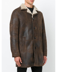 Manteau en cuir marron foncé Neil Barrett