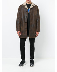 Manteau en cuir marron foncé Neil Barrett