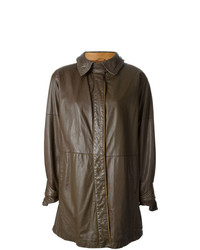 Manteau en cuir marron foncé Gianfranco Ferre Vintage