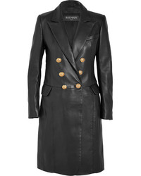 Manteau en cuir noir Balmain