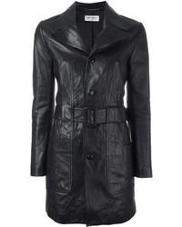 Manteau en cuir noir Saint Laurent