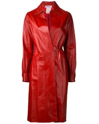 Manteau en cuir rouge Saint Laurent