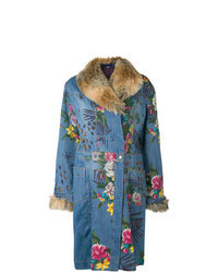 Manteau en denim à fleurs bleu