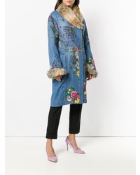 Manteau en denim à fleurs bleu Kenzo Vintage