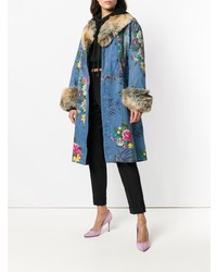 Manteau en denim à fleurs bleu Kenzo Vintage