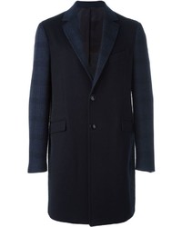 Manteau en laine à carreaux bleu marine