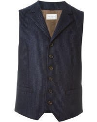 Manteau en laine à rayures verticales bleu marine Brunello Cucinelli