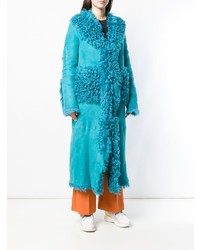 Manteau en peau de mouton retournée turquoise Giada Benincasa