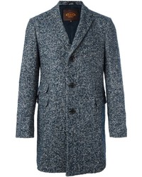 Manteau en tweed à chevrons bleu