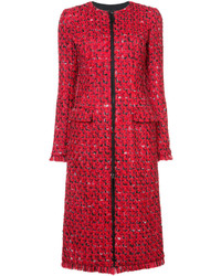 Manteau en tweed rouge Oscar de la Renta