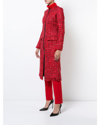 Manteau en tweed rouge Oscar de la Renta