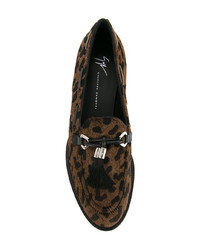 Mocassins à pampilles en cuir imprimés léopard marron Giuseppe Zanotti Design
