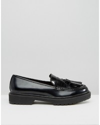 Mocassins à pampilles en cuir noirs Pull&Bear