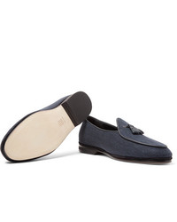 Mocassins à pampilles en toile bleu marine Rubinacci