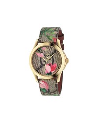 Montre à fleurs marron clair Gucci