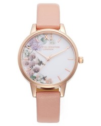 Montre en cuir à fleurs rose