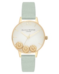 Montre en cuir à fleurs vert menthe