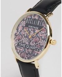 Montre en cuir noire Reclaimed Vintage