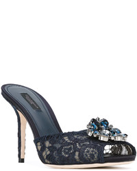 Mules en cuir bleu marine Dolce & Gabbana