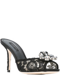 Mules en cuir ornées noires Dolce & Gabbana