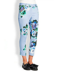 Pantalon à fleurs bleu clair