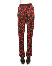 Pantalon à fleurs rouge