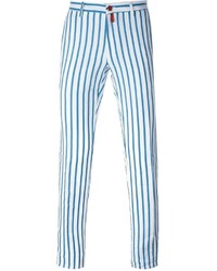 Pantalon à rayures verticales bleu clair Kiton