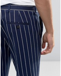 Pantalon à rayures verticales bleu marine Asos