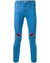 Pantalon brodé bleu