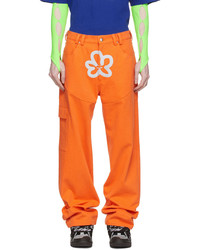 Pantalon cargo brodé orange