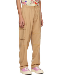 Pantalon cargo en laine brodé marron clair Marni