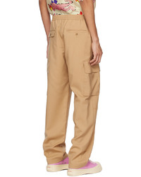 Pantalon cargo en laine brodé marron clair Marni