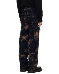 Pantalon cargo en velours côtelé imprimé tie-dye bleu marine ALTU