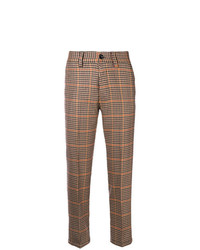 Pantalon carotte à carreaux marron Pt01