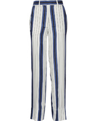 Pantalon carotte à rayures verticales blanc et bleu Protagonist