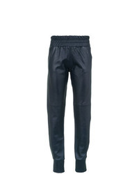 Pantalon carotte en cuir bleu marine