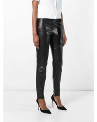 Pantalon carotte en cuir noir Yves Saint Laurent Vintage
