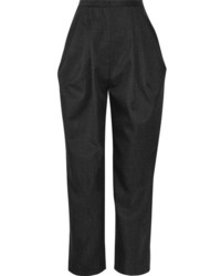 Pantalon carotte en laine plissé gris foncé