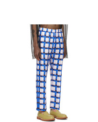 Pantalon chino à carreaux bleu Dries Van Noten