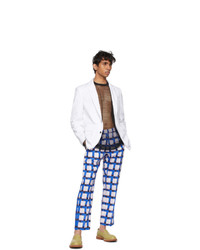 Pantalon chino à carreaux bleu Dries Van Noten