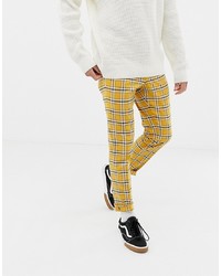 Pantalon chino à carreaux jaune