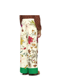 Pantalon chino à fleurs beige Gucci