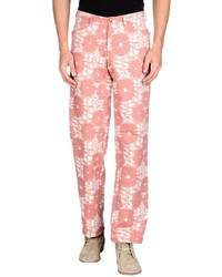 Pantalon chino à fleurs blanc et rose