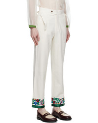 Pantalon chino à fleurs blanc Bode