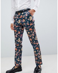 Pantalon chino à fleurs bleu marine ASOS DESIGN
