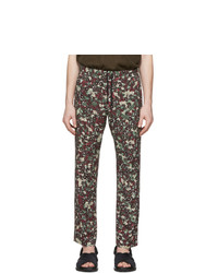 Pantalon chino à fleurs bordeaux