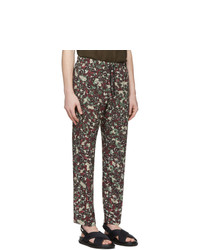 Pantalon chino à fleurs bordeaux Dries Van Noten