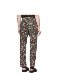 Pantalon chino à fleurs bordeaux Dries Van Noten