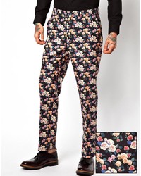 Pantalon chino à fleurs noir Asos